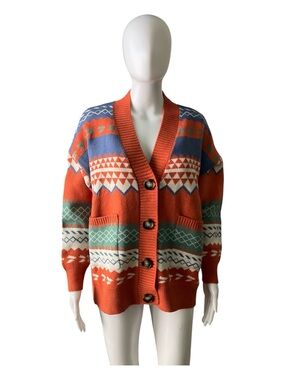 ADORA Orange Multicolor Patterned Button-Front Cardigan